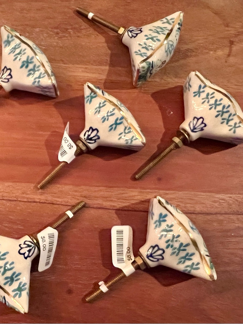 Anthropologie Blue and White Floral Ceramic Drawer Knobs